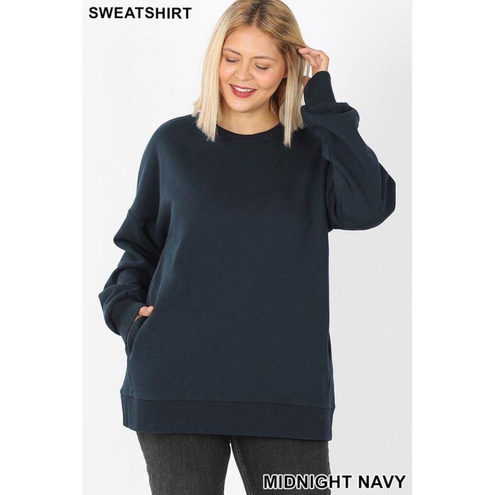 World of Leggings Round Crew Neck Plus Size Sweatshirt with Side Pockets
